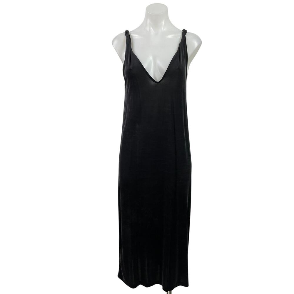 & Other Stories Women's Black Sleeveless Plunge V Neck Maxi A-Line Tank Dress M